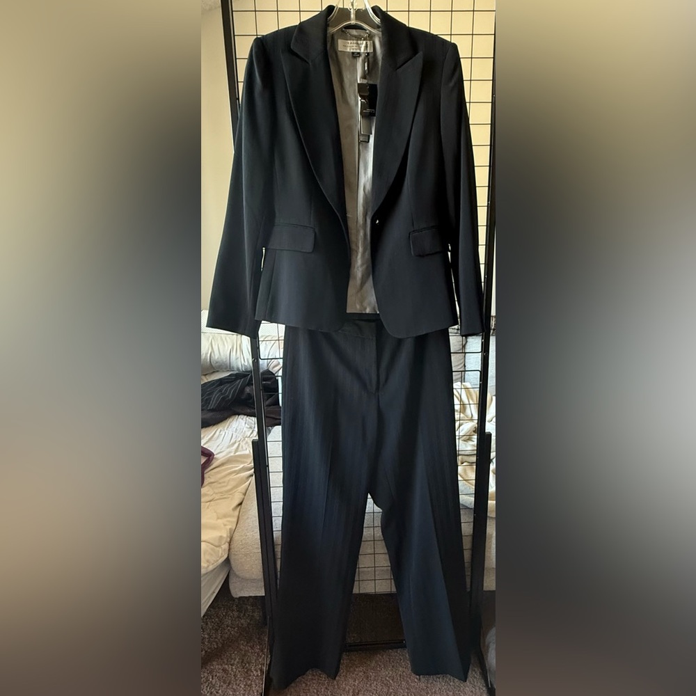 Tahari Classic Black Pinstripe Pantsuit